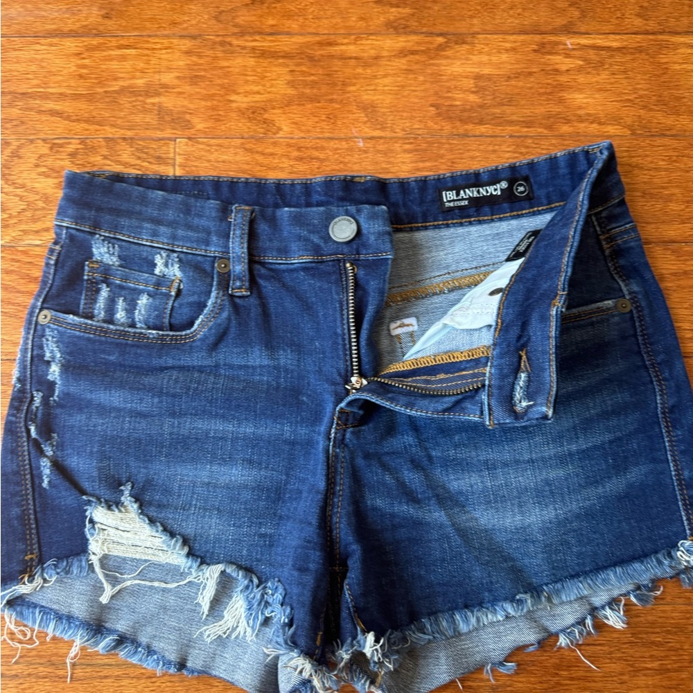 Blank NYC Medium-Dark Blue Distressed Jean Shorts